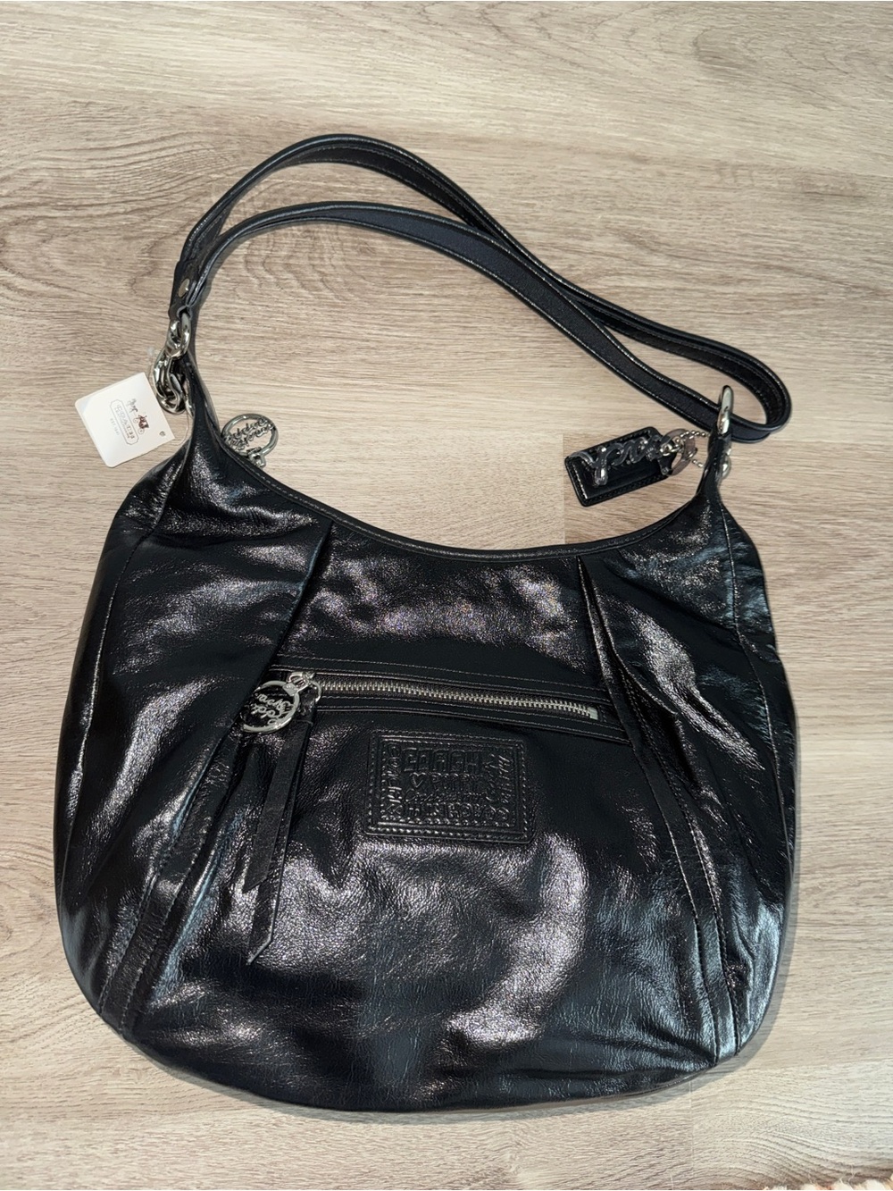 COACH Poppy Black Leather Shoulder Bag Y2K Crescent Style Authentic Women's